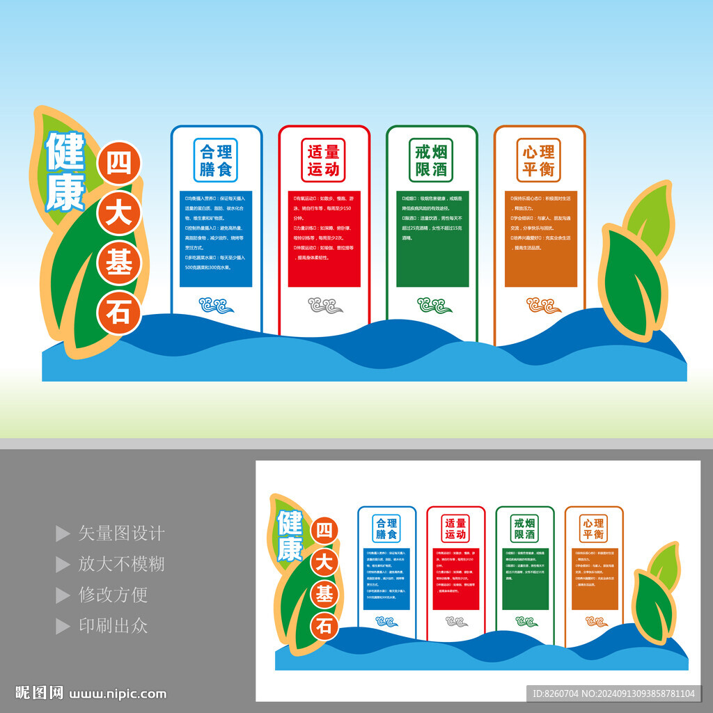 健康四大基石造型牌设计