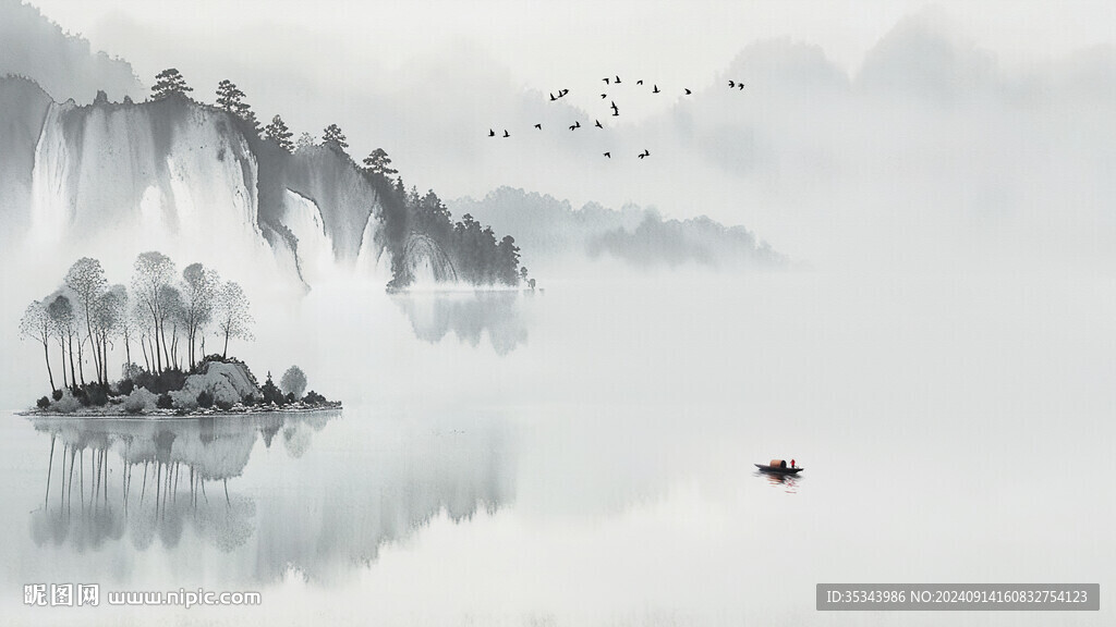 新中式水墨山水禅意背景墙