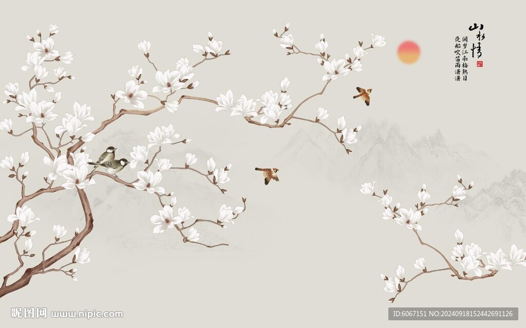 新中式花鸟画背景墙
