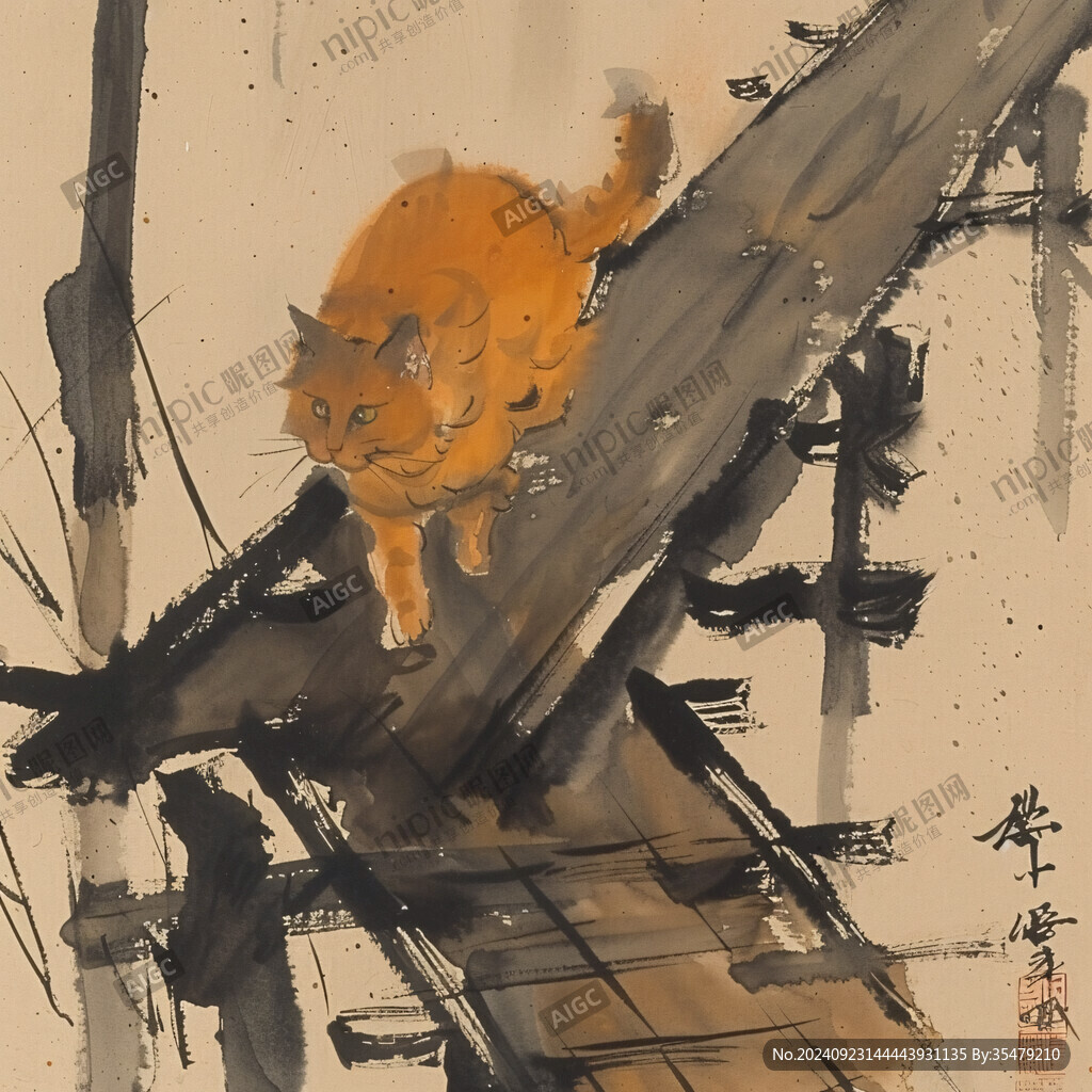 手绘猫抽象画