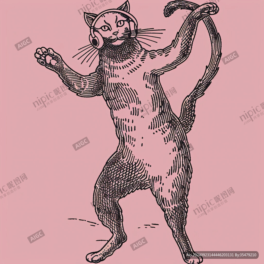 手绘勇敢的猫咪插画
