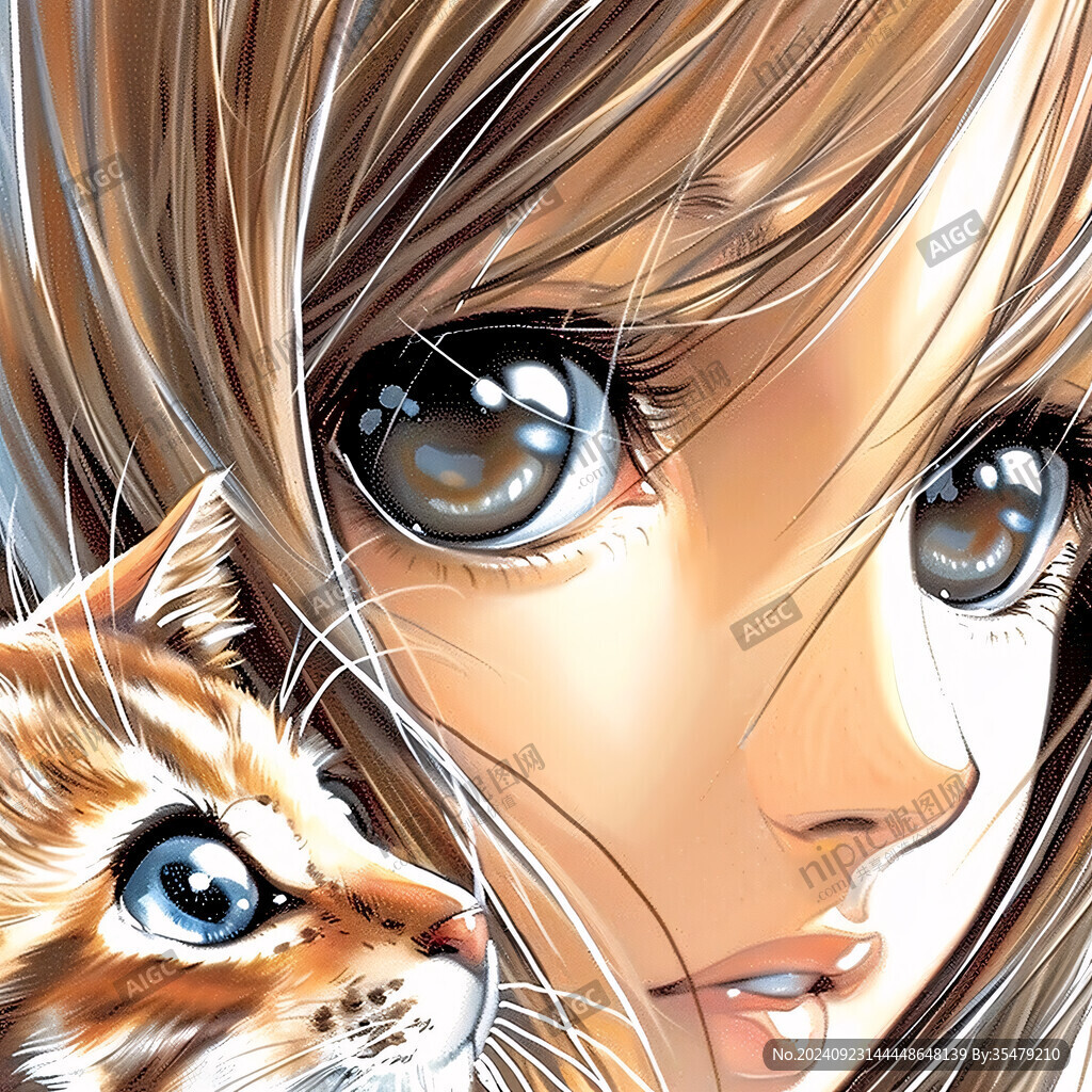 手绘大眼萌猫咪装饰画