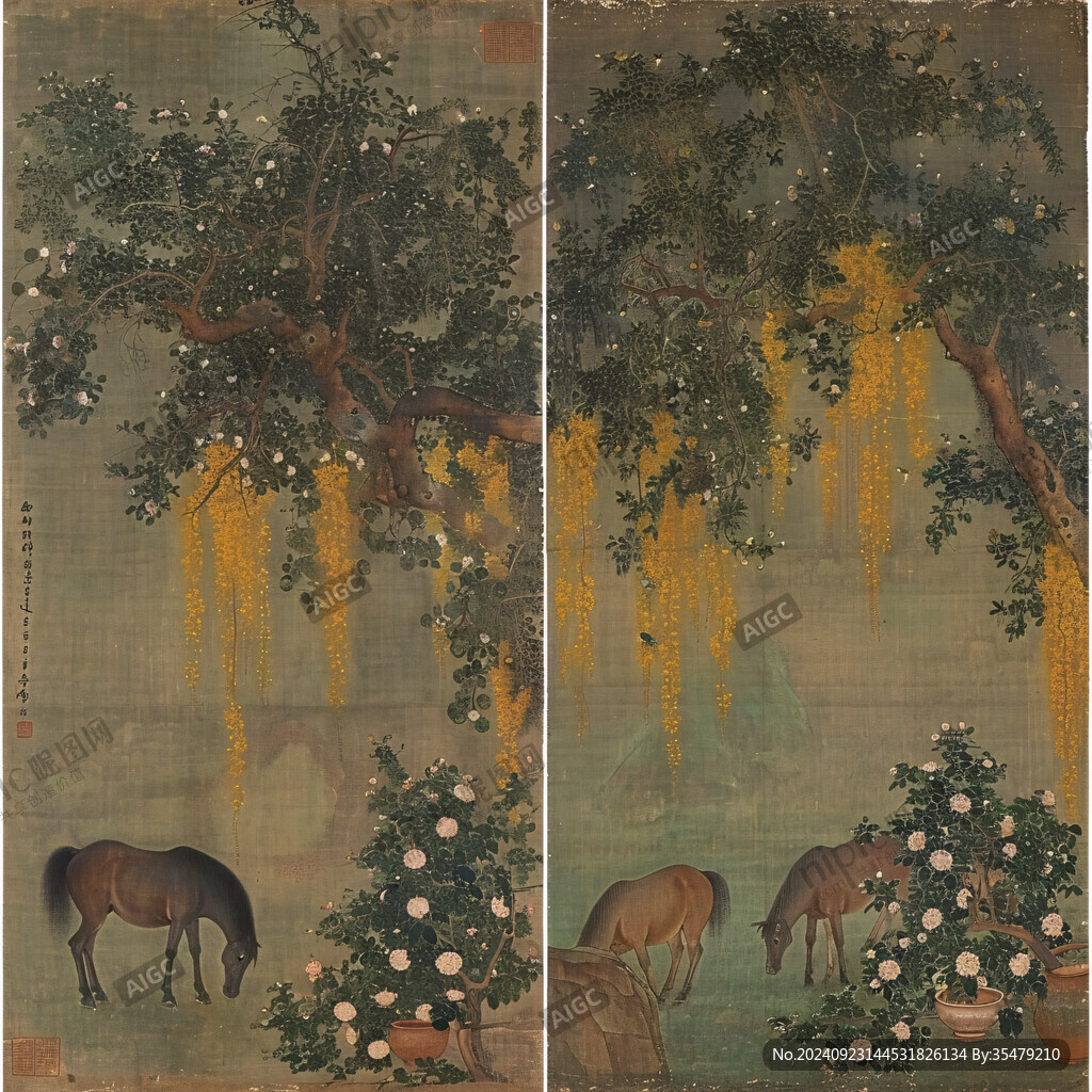 双鹿富贵图