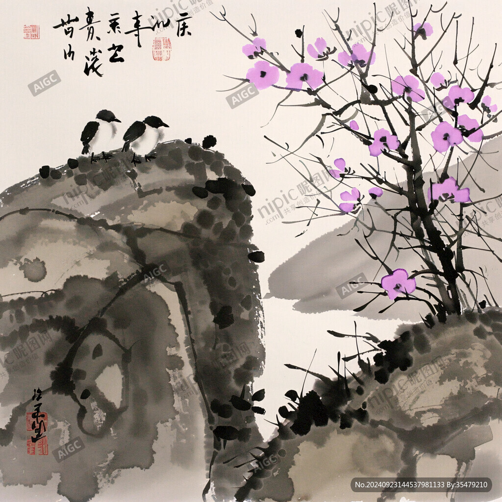 玄关手绘梅