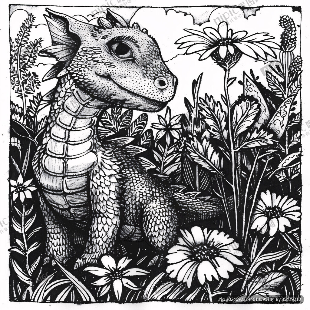 黑白线描插画
