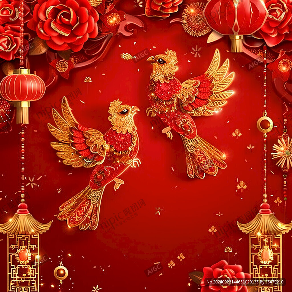 鸡年新年背景艳丽牡丹
