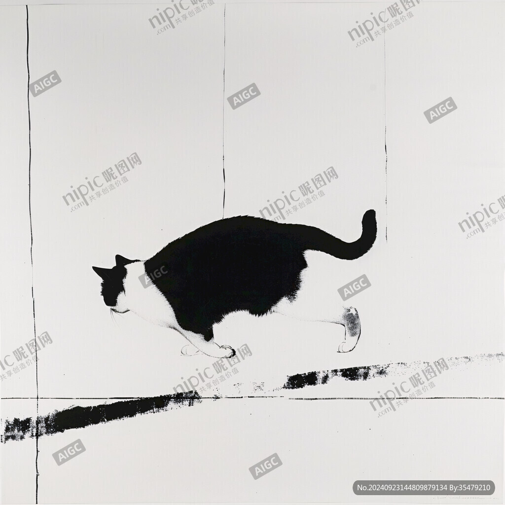 猫吃鱼国画
