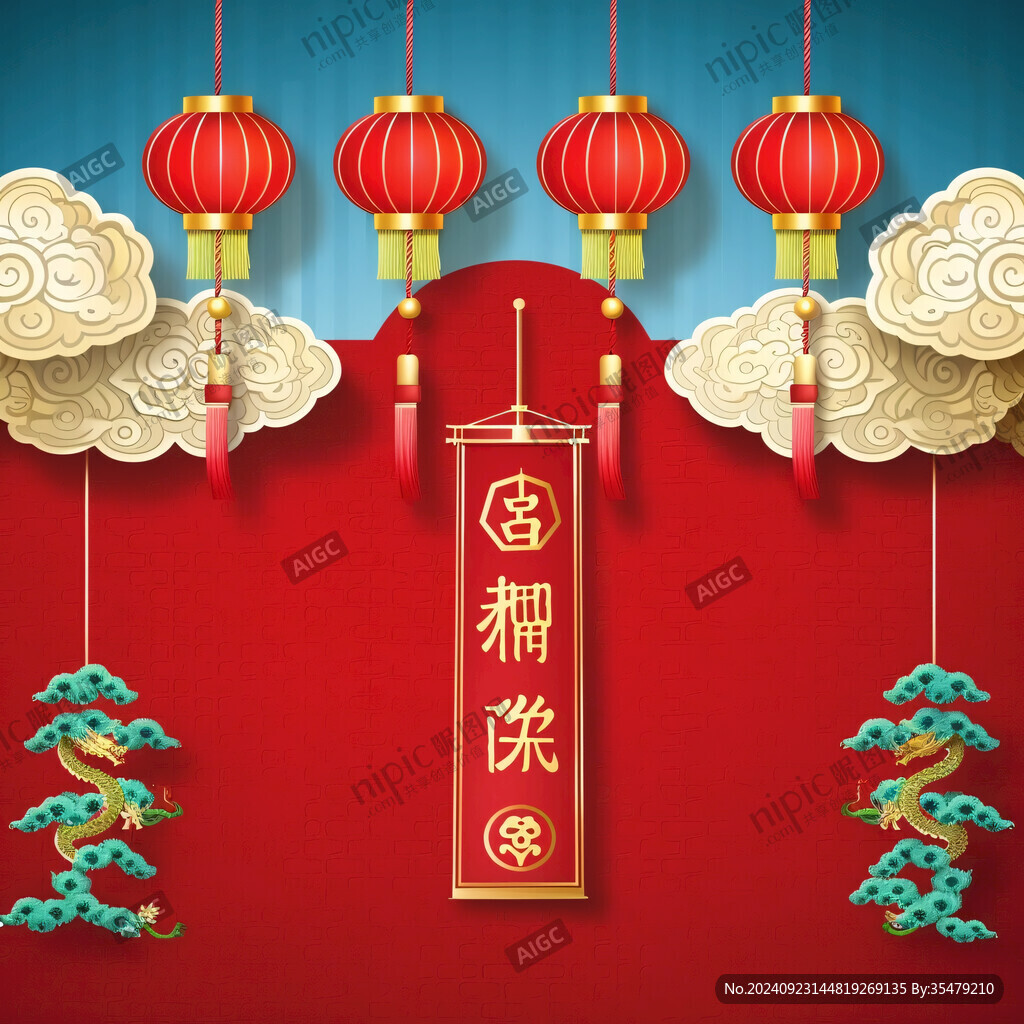 幕布灯笼节庆春字