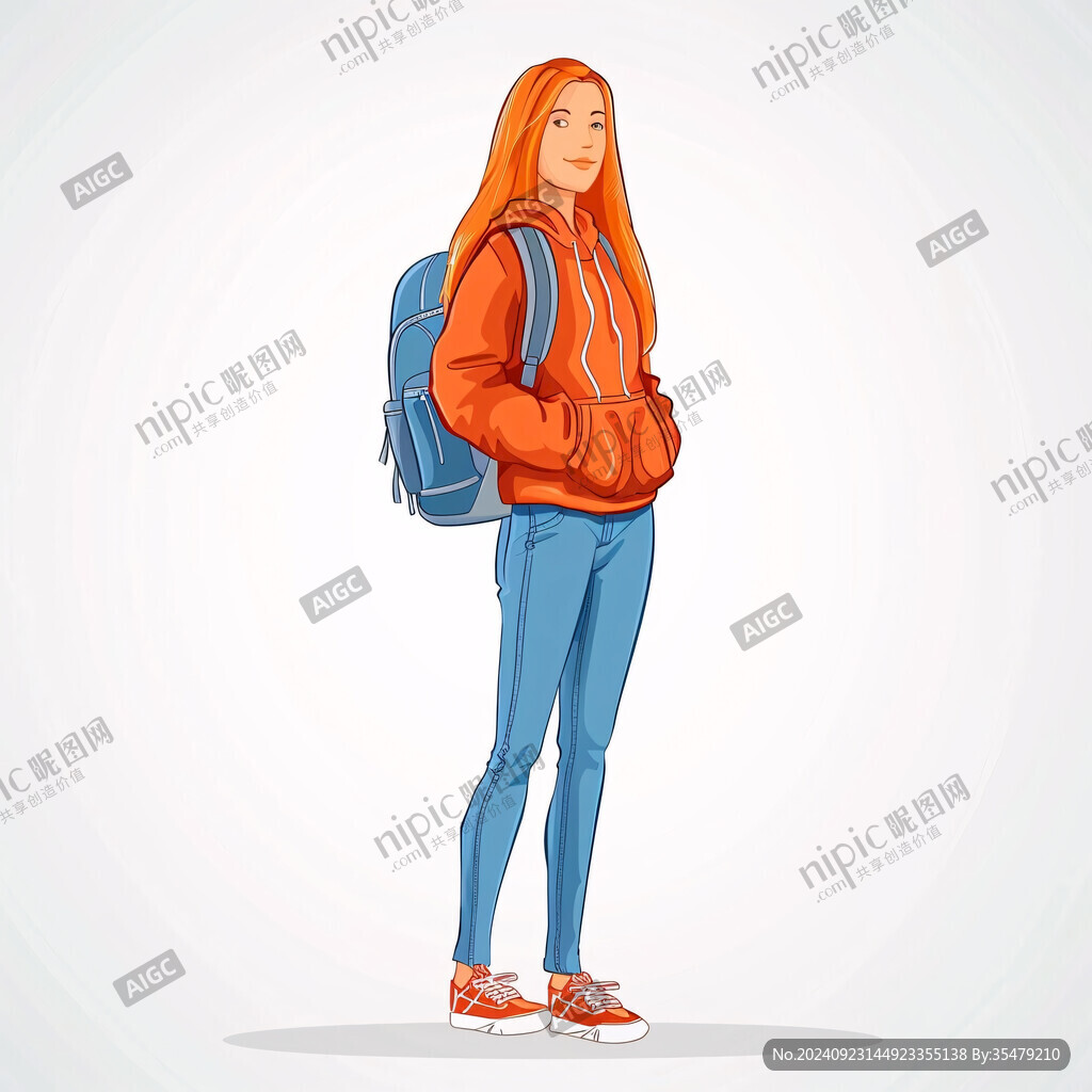 背着书包的卡通女孩