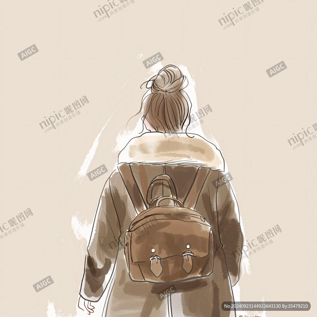 提着包的女孩插画