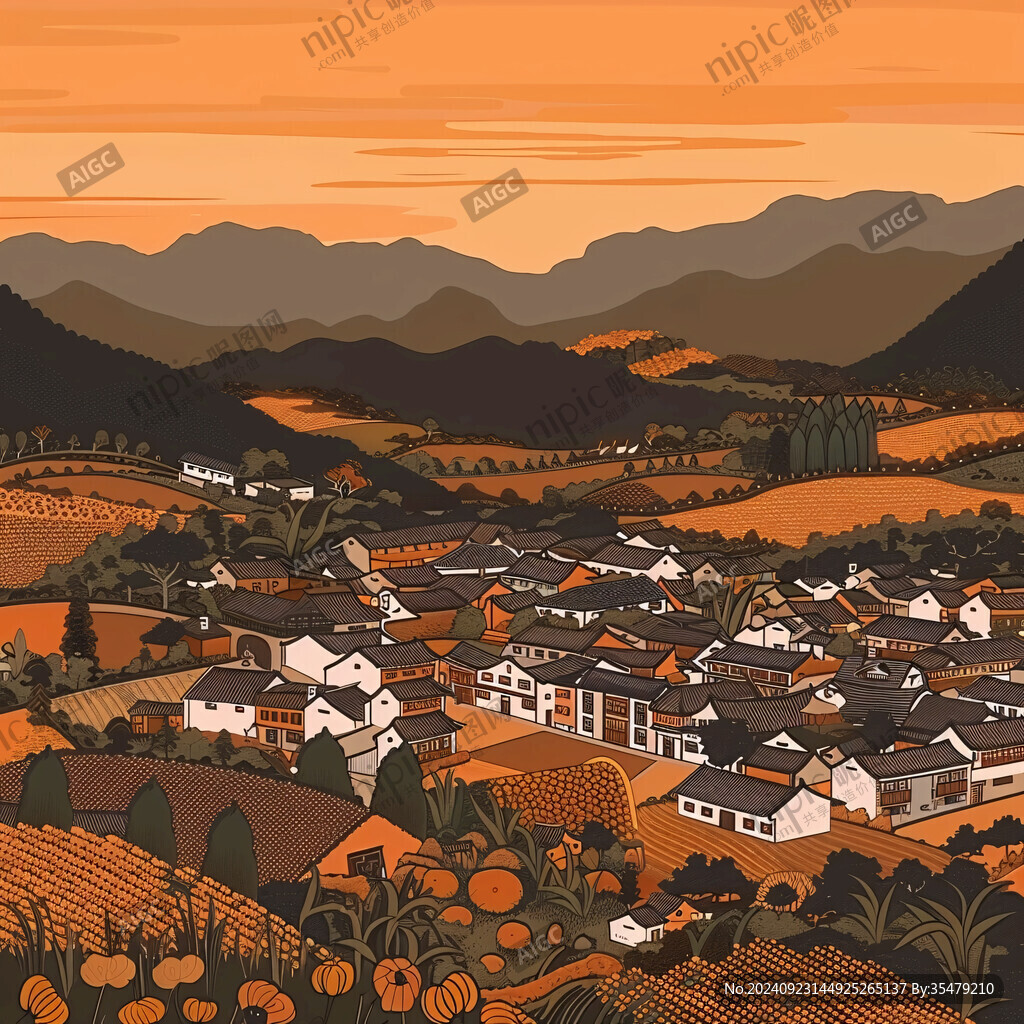 山村民居插画