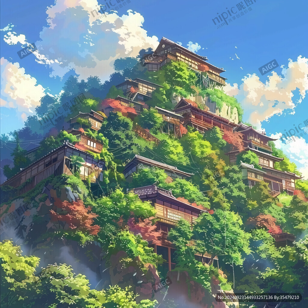 楼阁仙景插画