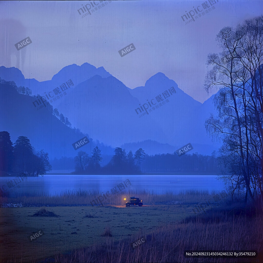 雨后朦胧山水禅意画