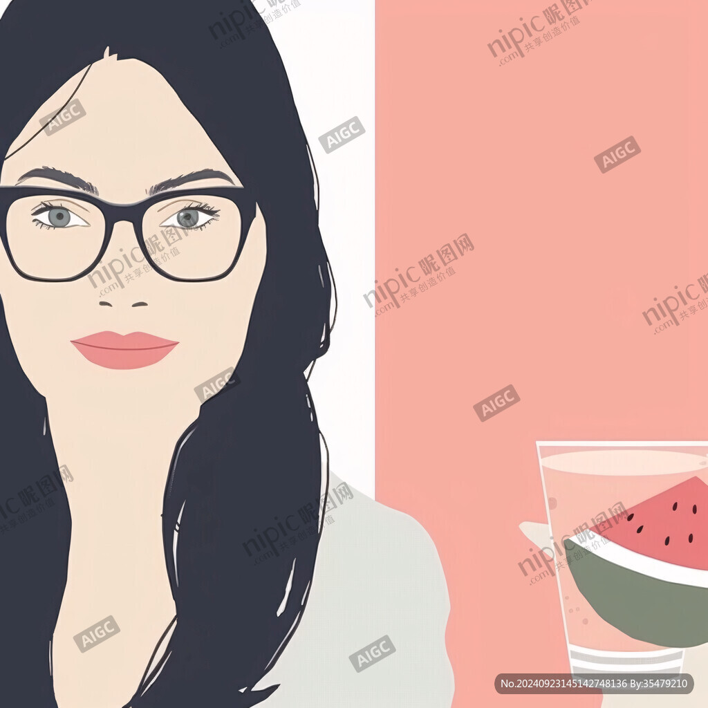 插画人物戴眼镜女孩