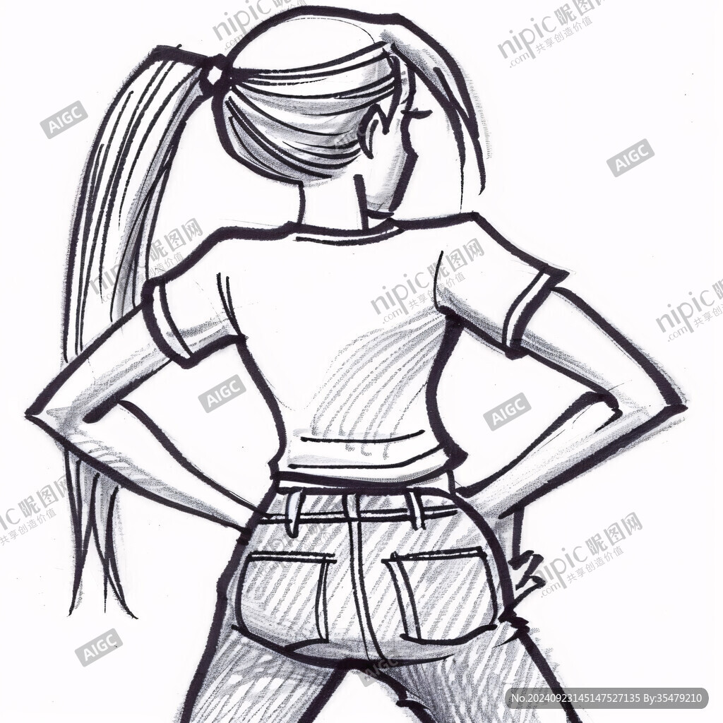 女孩背面手绘