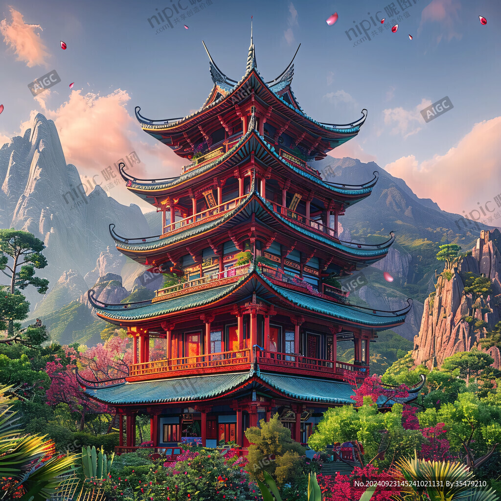 新中式楼阁皇宫山水