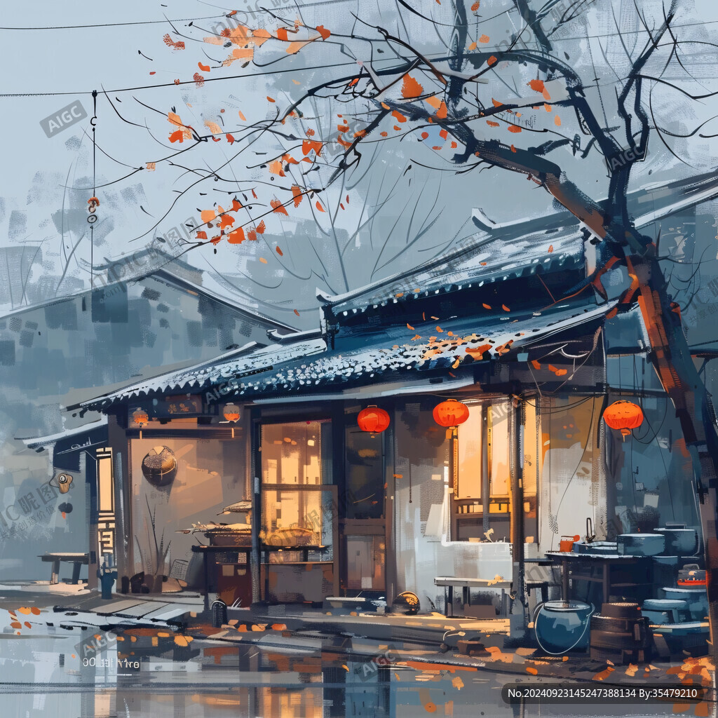 写实古镇插画