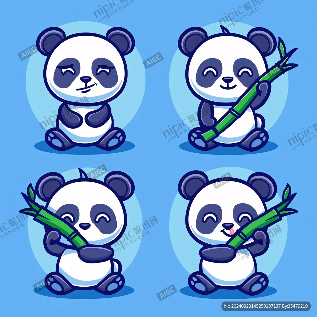 卡通大熊猫吃竹子