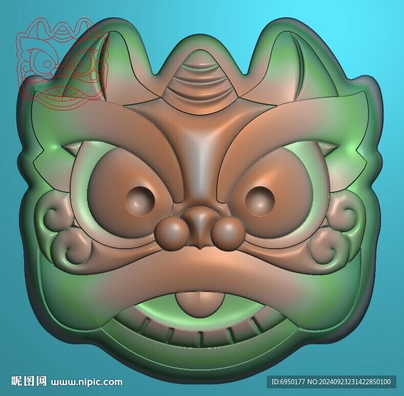 仿古兽头兽面玉牌木雕精雕图灰度