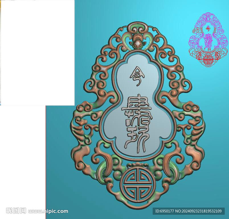 蝙蝠如意平安牌精雕图灰度