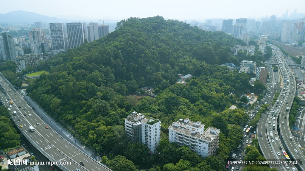 瘦狗岭绿树城市俯瞰后飞