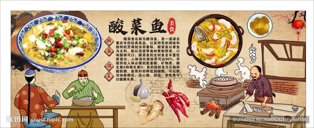 酸菜鱼海报展板工装美食背景墙