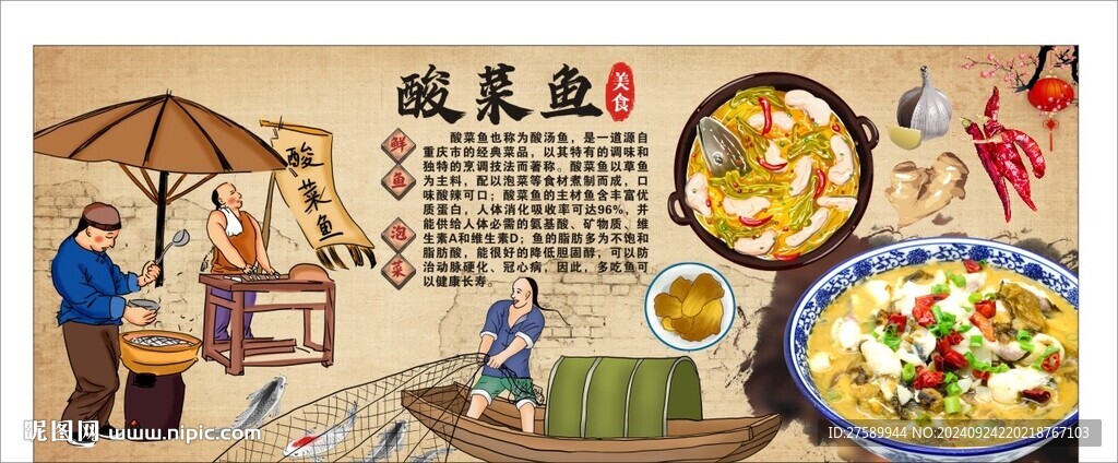 酸菜鱼海报展板工装美食背景墙