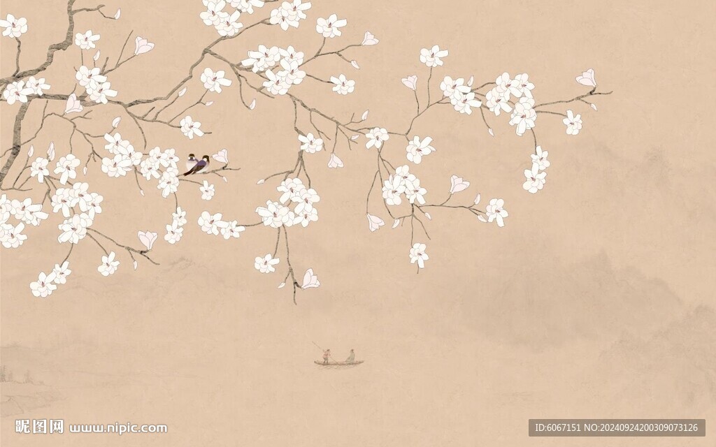 新中式工笔花鸟画背景墙