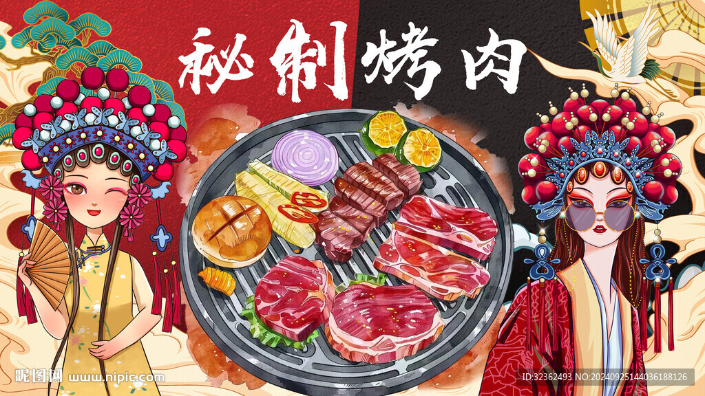秘制烤肉灯箱背景