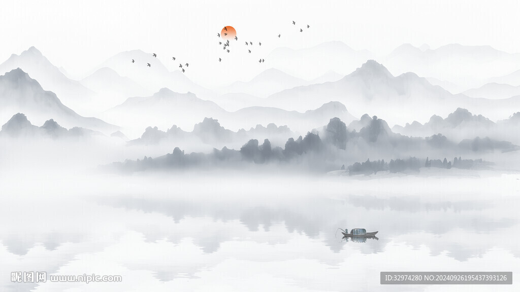 中国山水意境水墨图