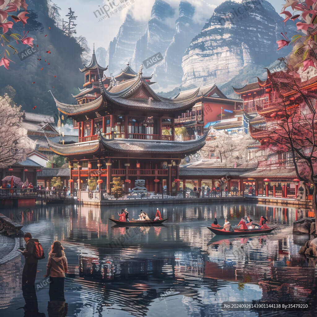 山水楼阁雅致意境风