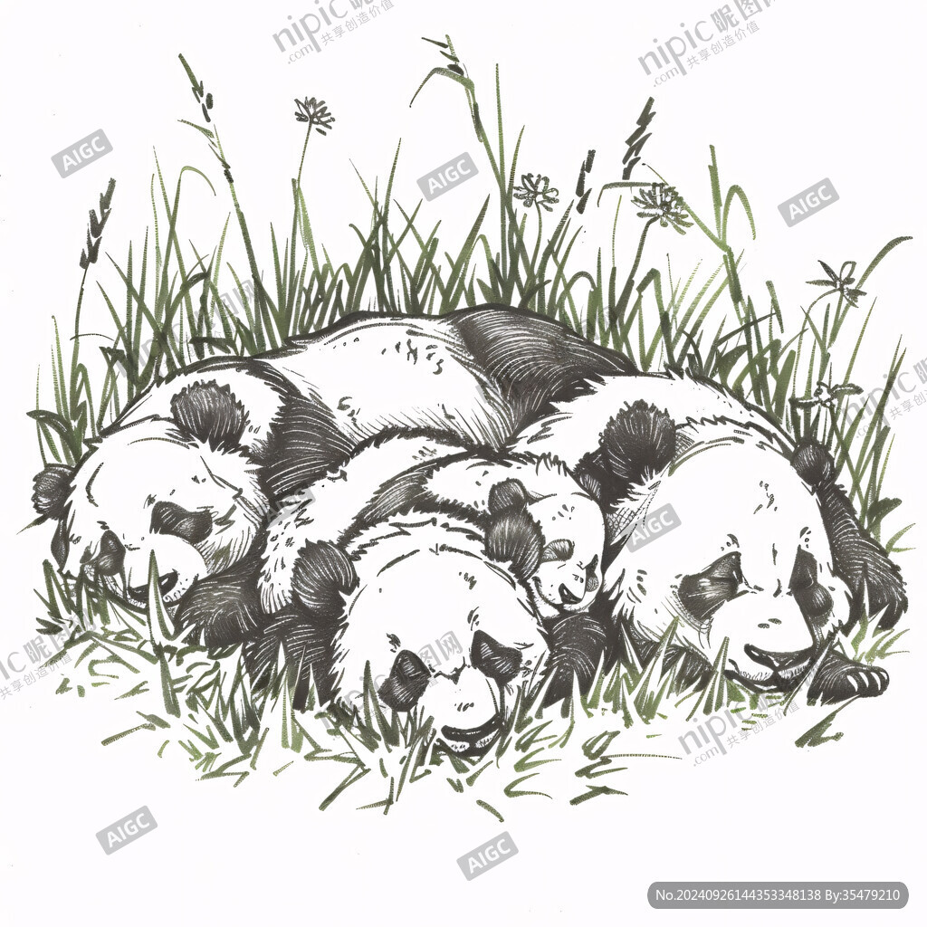 趴趴熊猫手绘插画