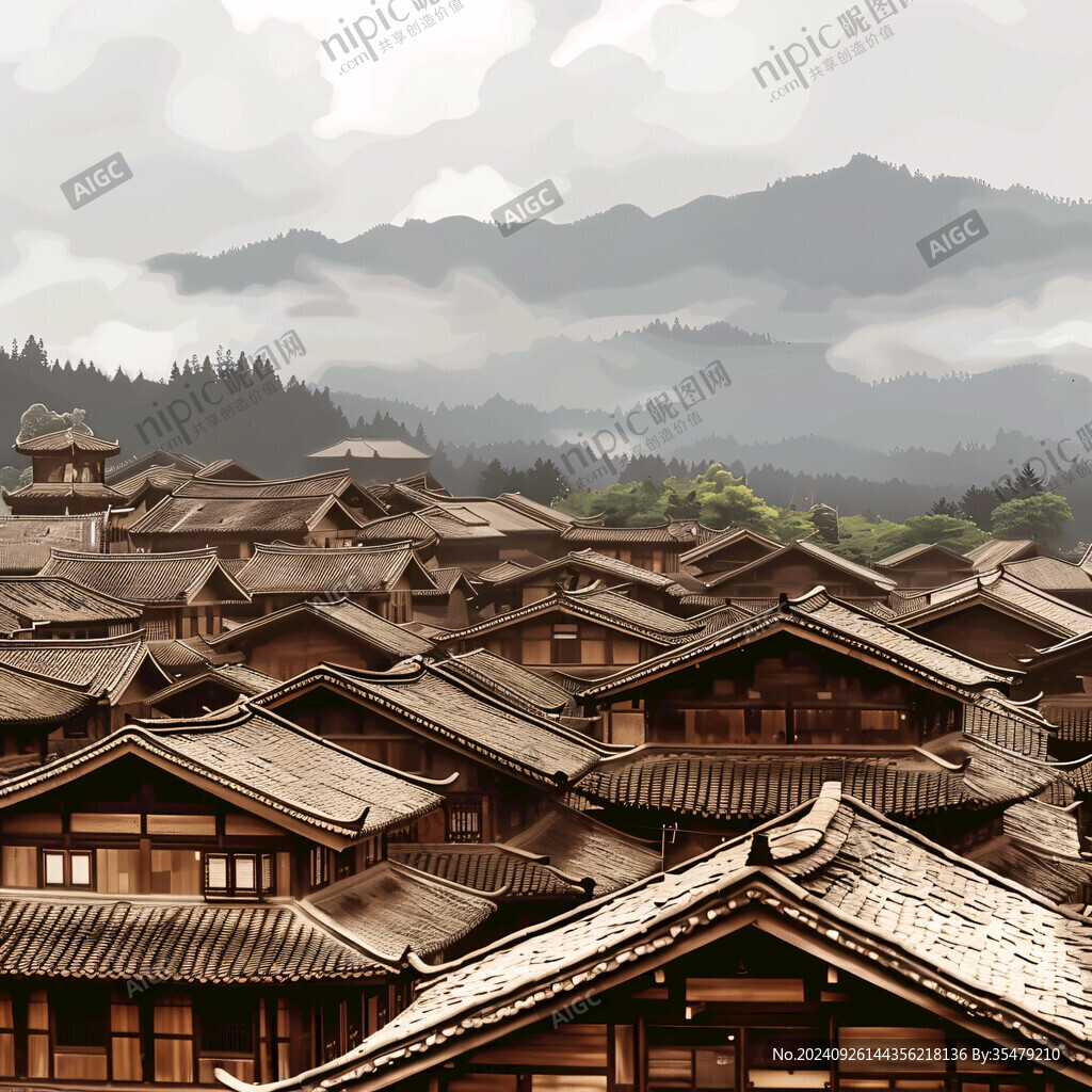 黔东南地标建筑山水画