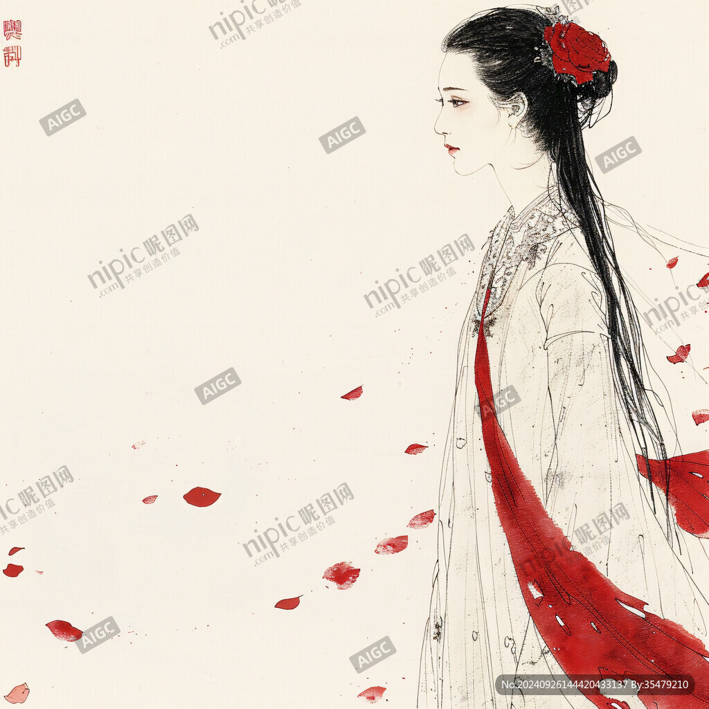 古代红衣女子图片手绘