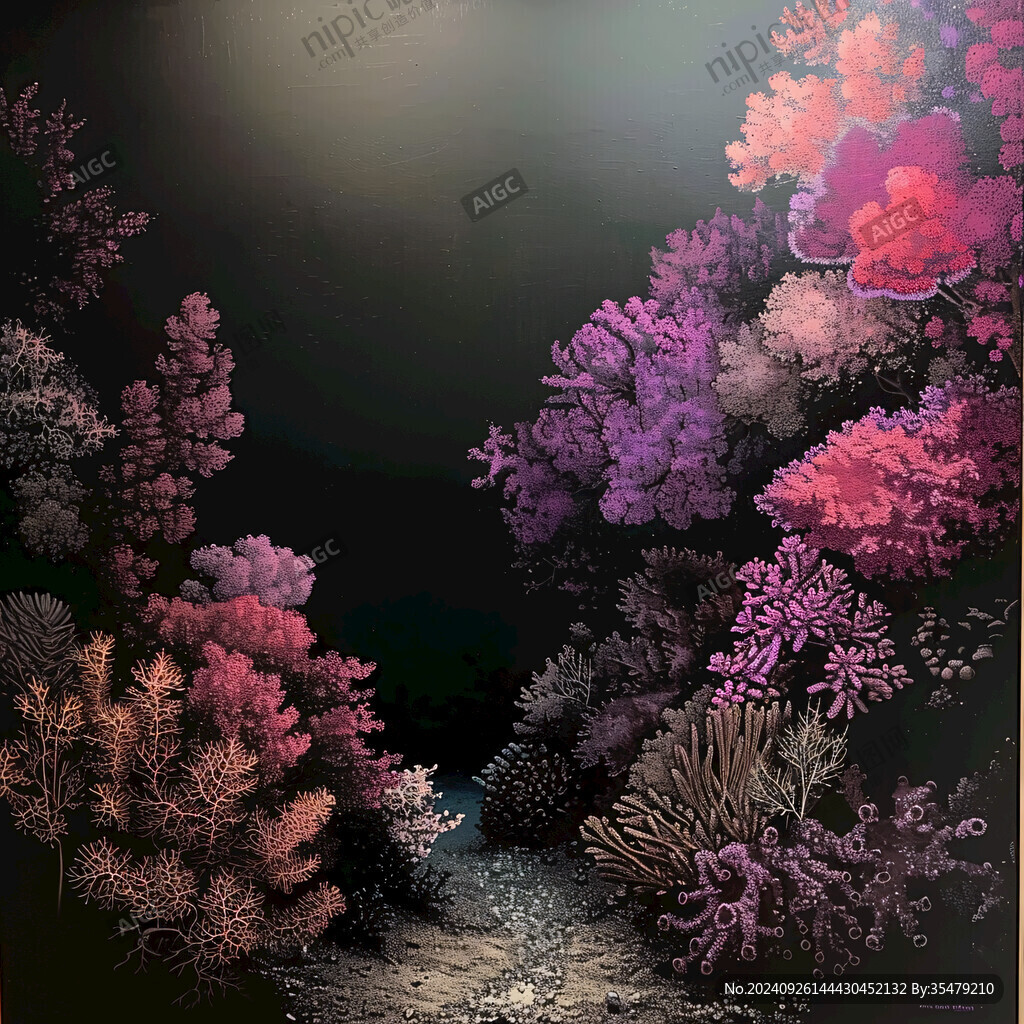手绘珊瑚水草海藻挂画