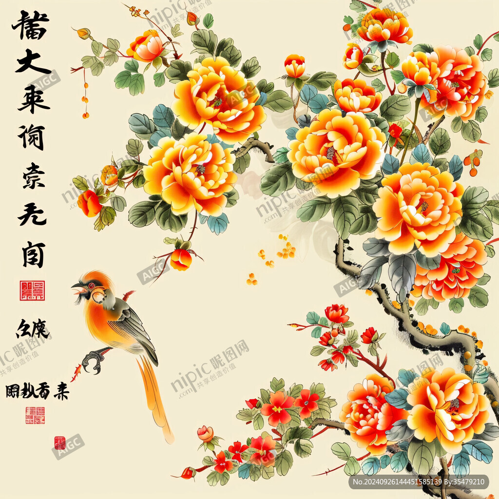 背景墙花鸟鸿运满堂