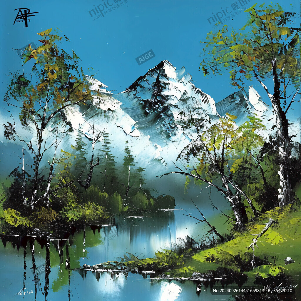 山水画油画手绘风景