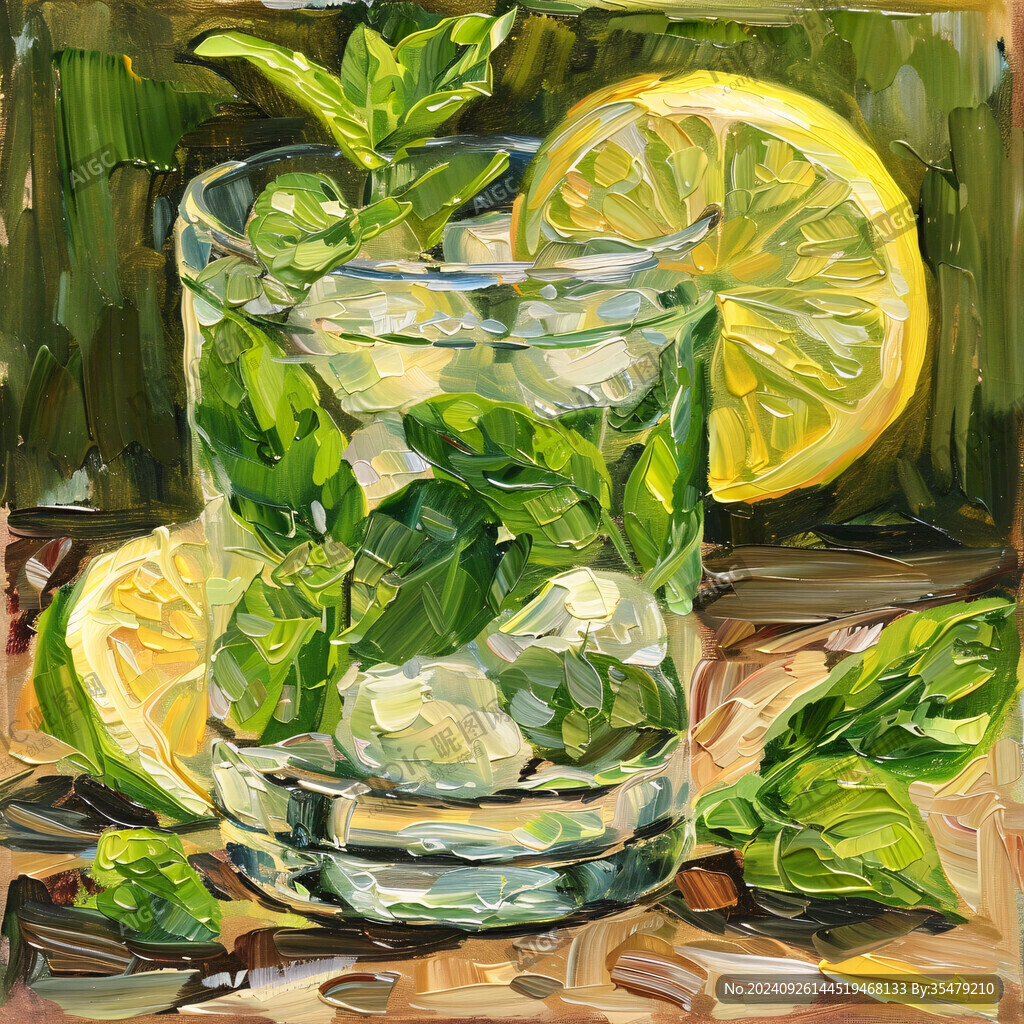 绿色柠檬油画
