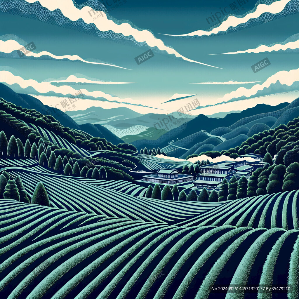 茶园风光插画