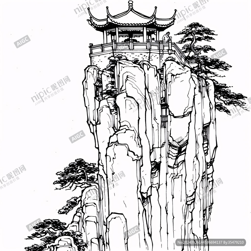 迎客松线稿