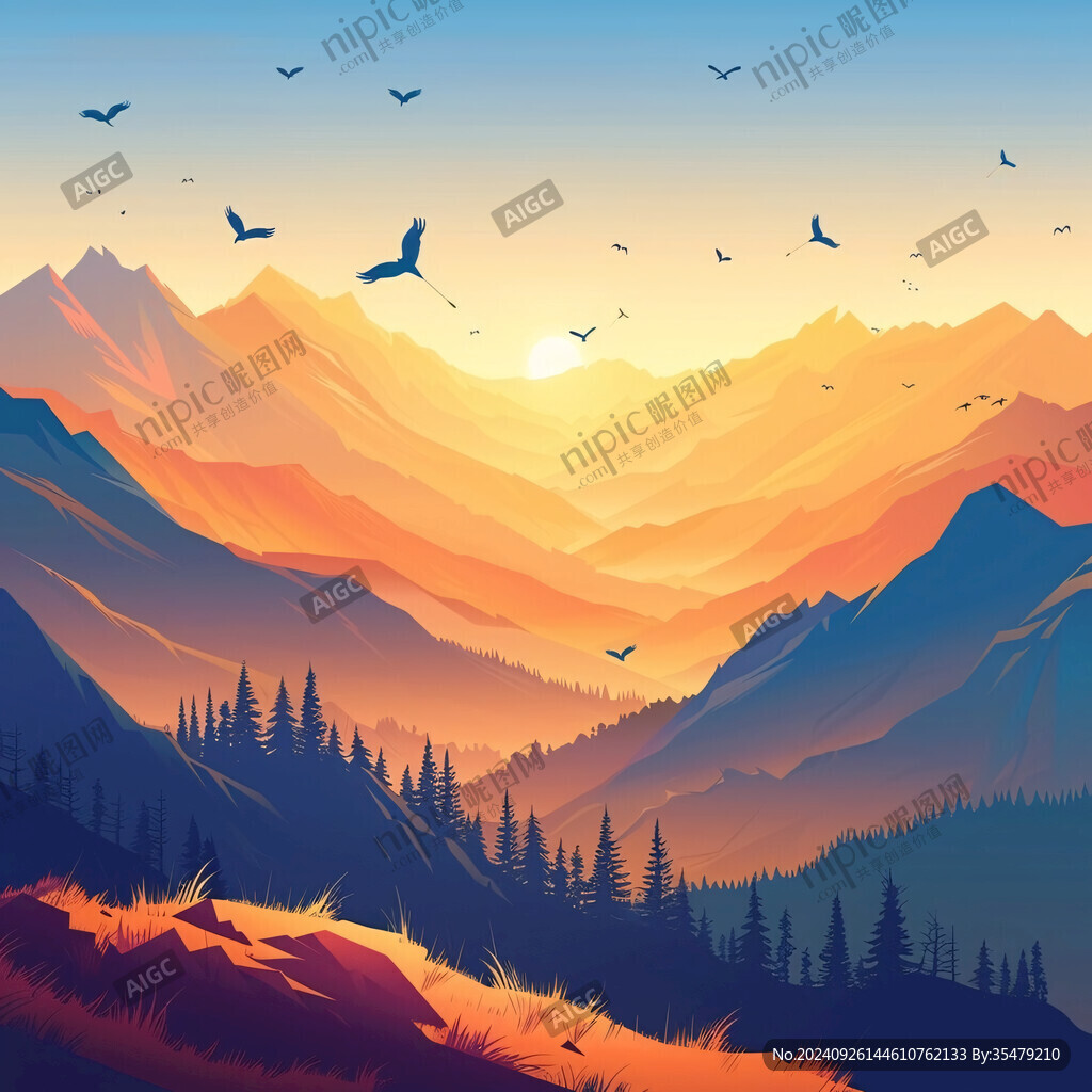山风景插画包装