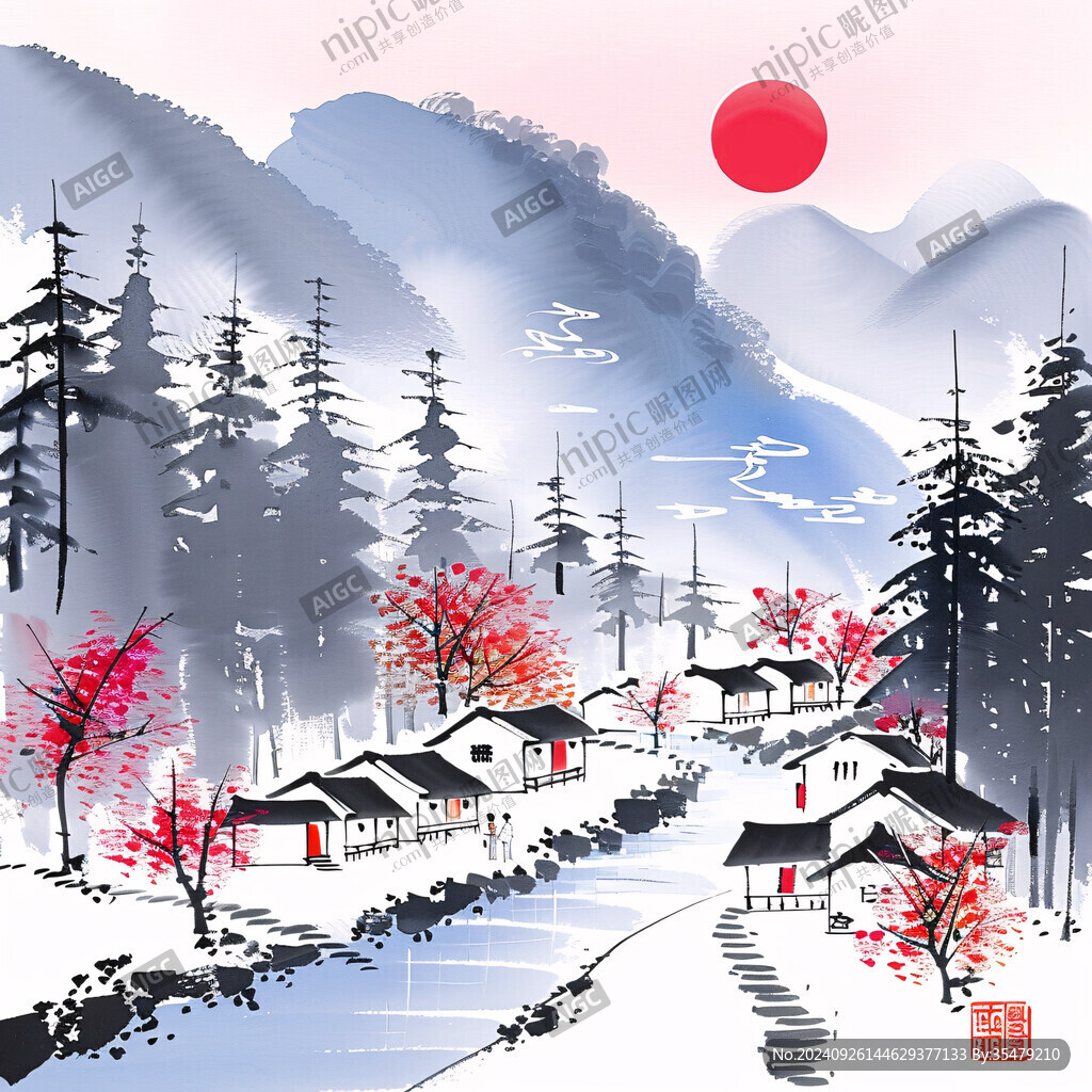 冬日山川风景插画