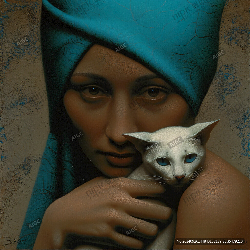抱猫美女猫插画