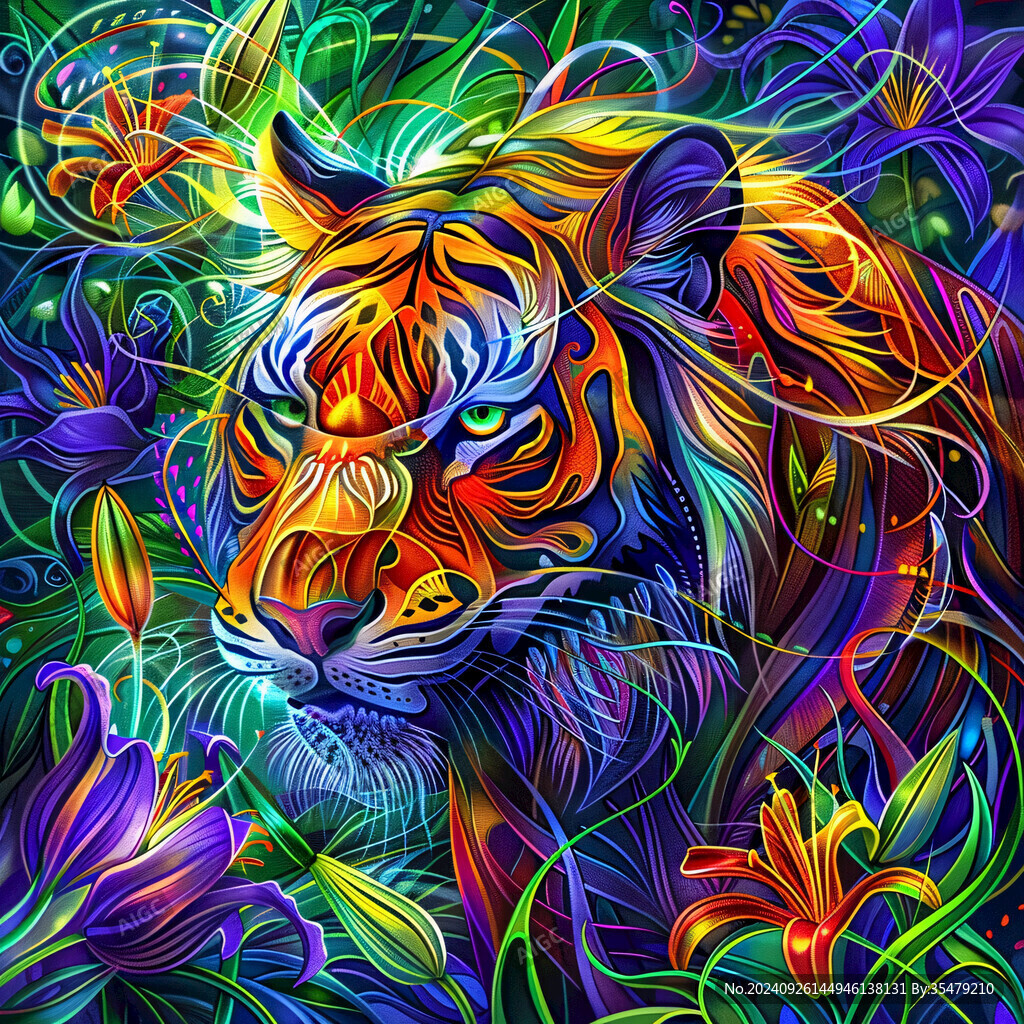 老虎国潮插画线圈插画