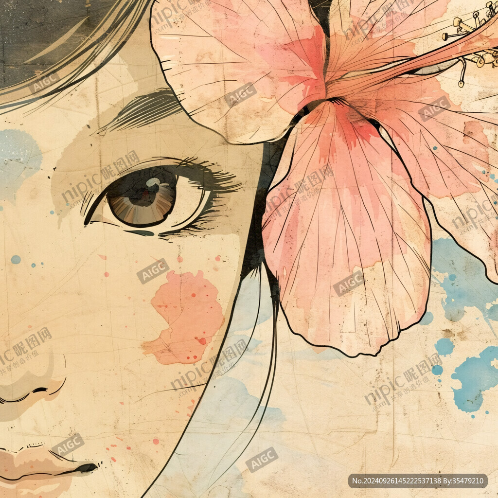 手绘女人花抽象装饰画