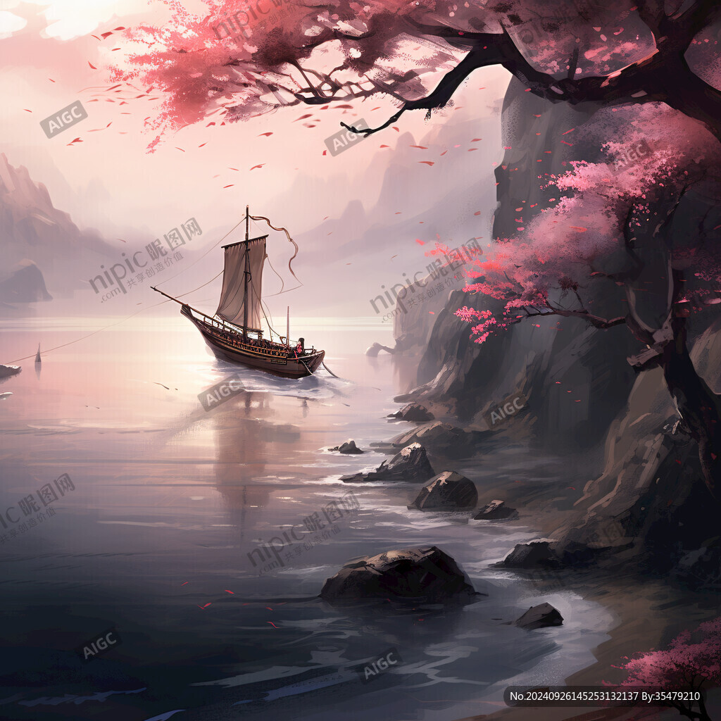 桃花源记古风山水插画