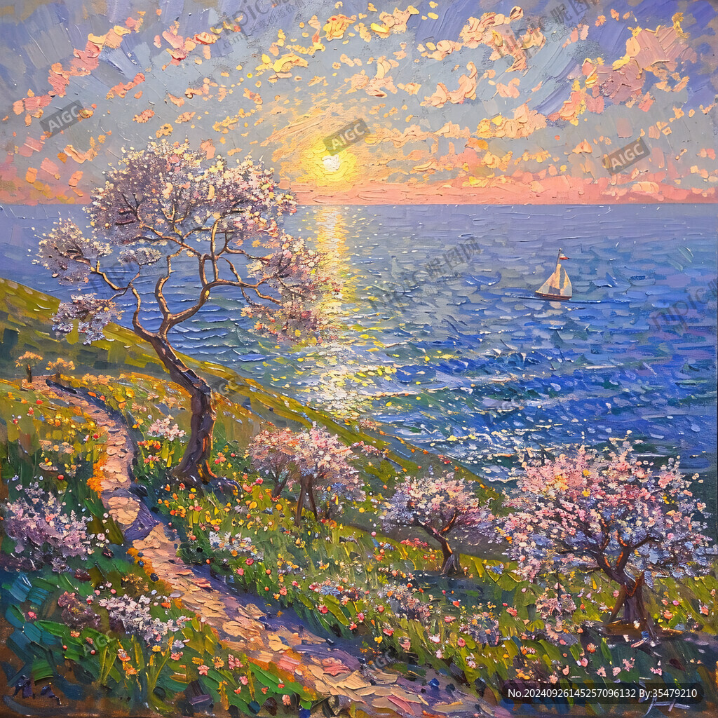 海边日落油画