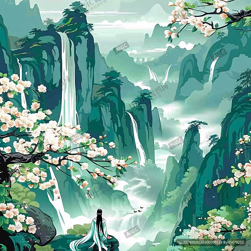 仙山采药国潮插画