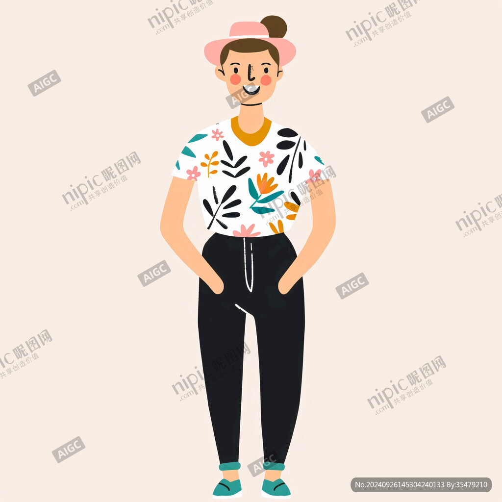 扁平插画人物春装