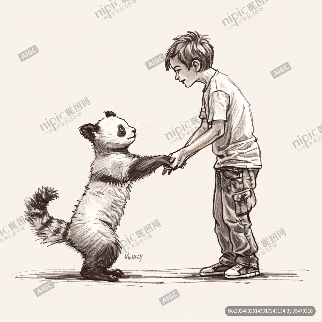 小孩与熊猫